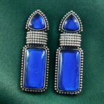 Bulk 244 Beautiful Ethnic Stud Earrings | Monalisa Stone Silver Replica Fashionable Jewelry - "Blue"