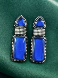 Beautiful Ethnic Stud Earrings | Monalisa Stone Silver Replica Fashionable Jewelry - color: "Blue"