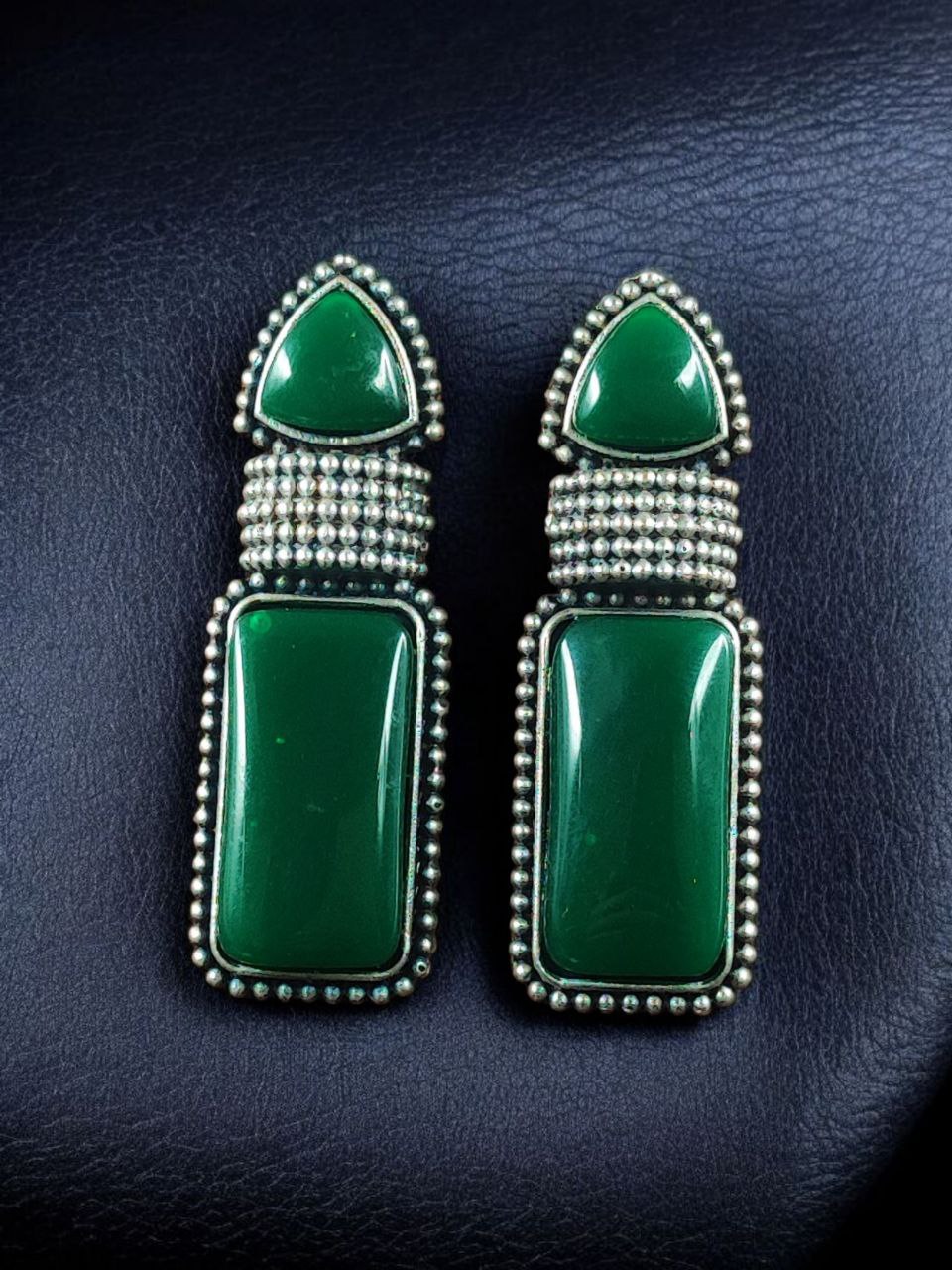 Beautiful Ethnic Stud Earrings | Monalisa Stone Silver Replica Fashionable Jewelry 8 Ethnic silver replica stud earrings with Monalisa stone.