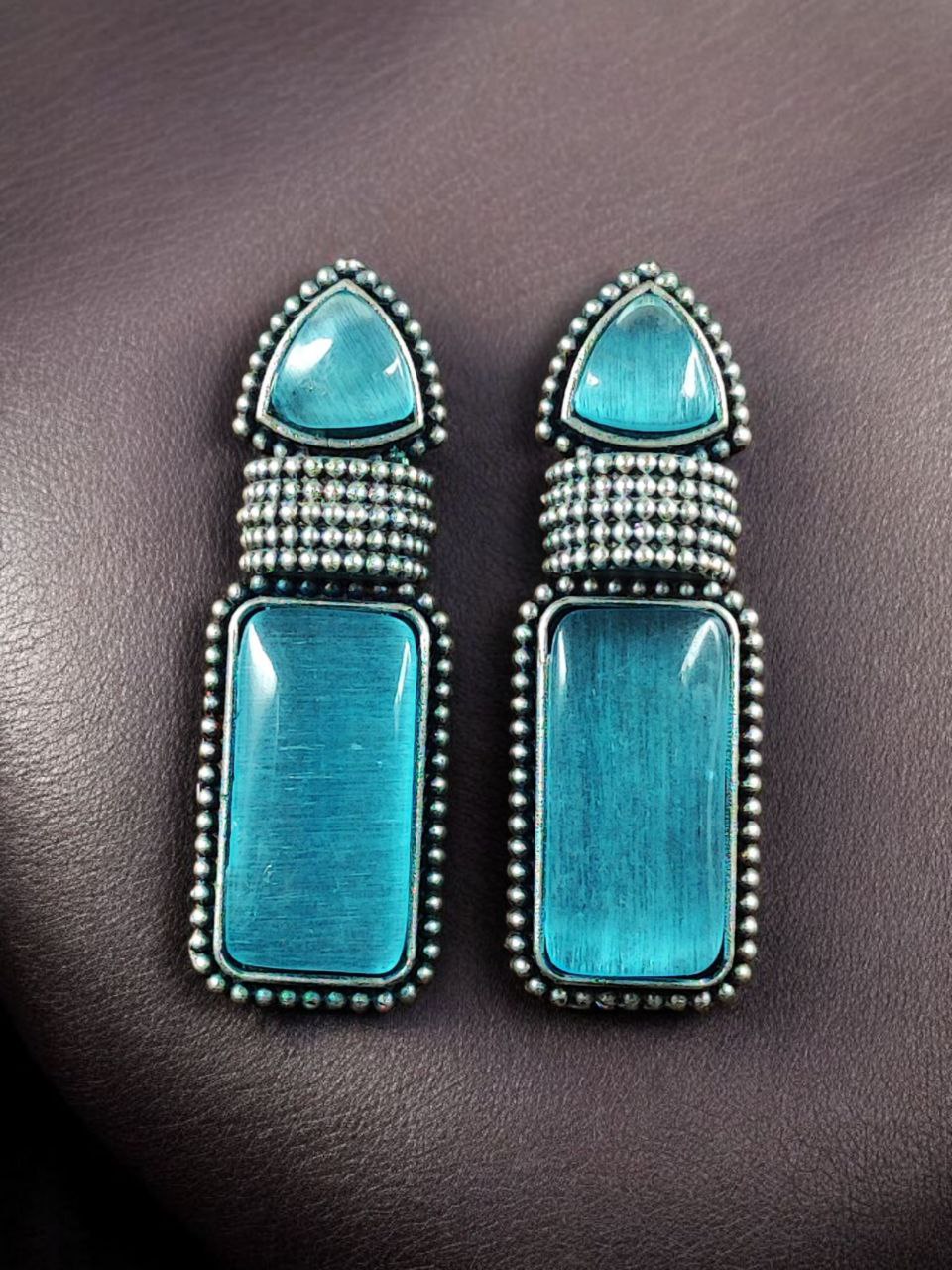 Beautiful Ethnic Stud Earrings | Monalisa Stone Silver Replica Fashionable Jewelry 10 Ethnic silver replica stud earrings with Monalisa stone.