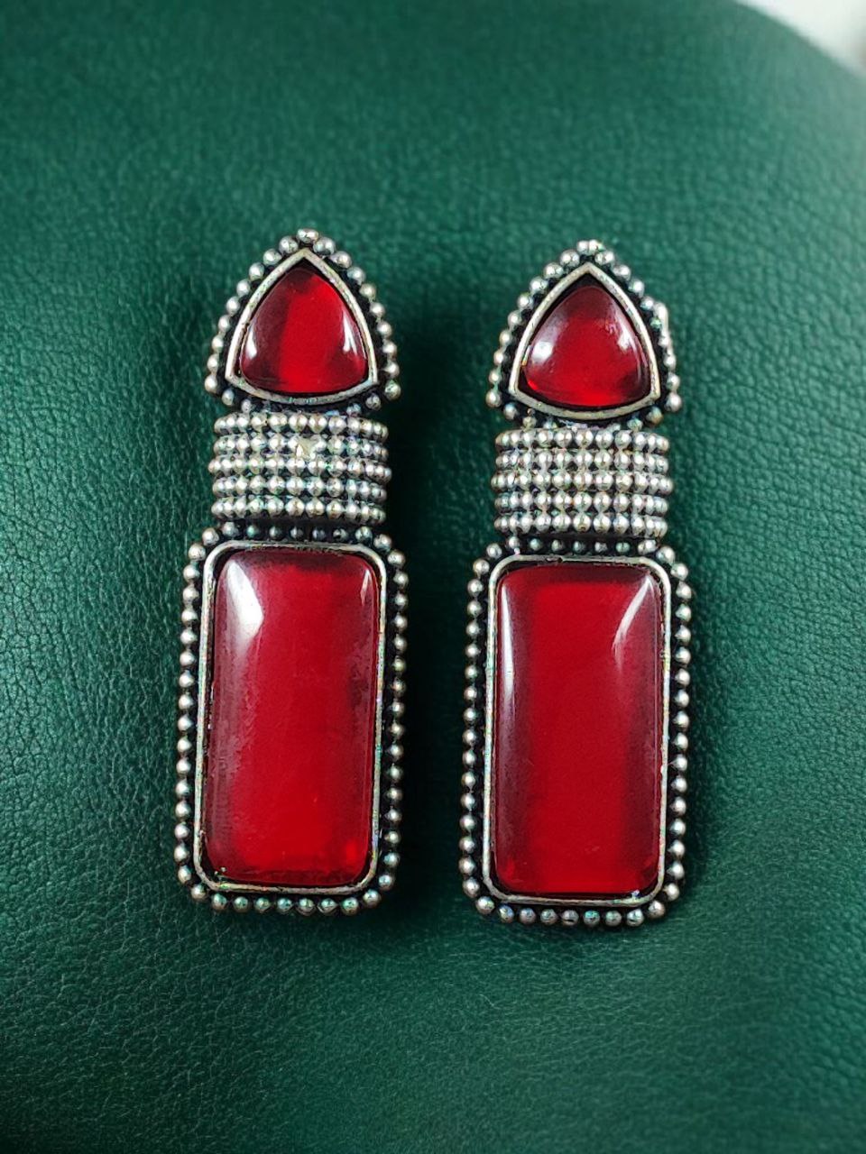 Beautiful Ethnic Stud Earrings | Monalisa Stone Silver Replica Fashionable Jewelry 6 Ethnic silver replica stud earrings with Monalisa stone.