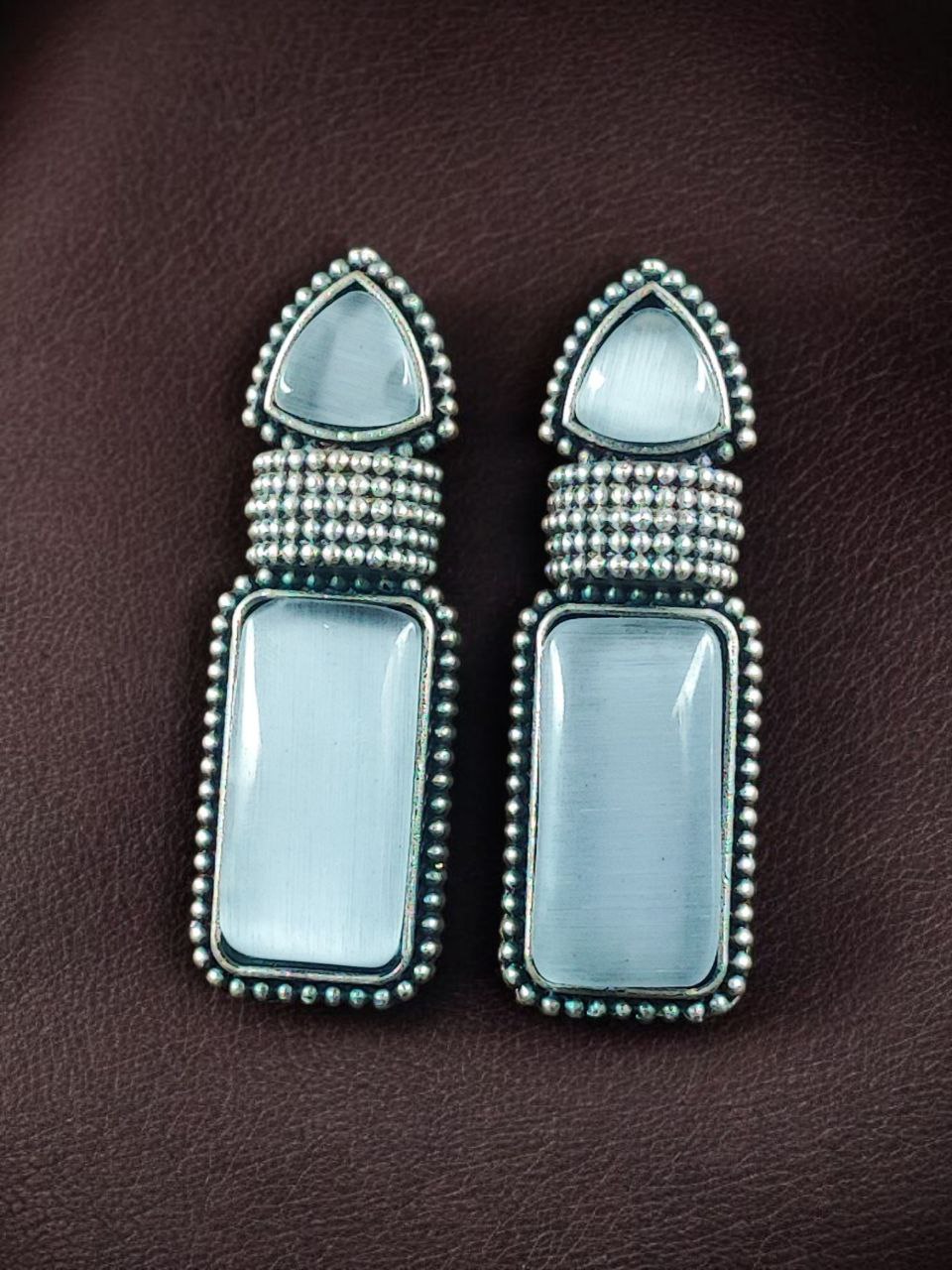 Beautiful Ethnic Stud Earrings | Monalisa Stone Silver Replica Fashionable Jewelry 5 Ethnic silver replica stud earrings with Monalisa stone.