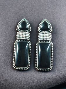 Beautiful Ethnic Stud Earrings | Monalisa Stone Silver Replica Fashionable Jewelry - color: "Black"