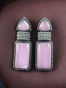 Beautiful Ethnic Stud Earrings | Monalisa Stone Silver Replica Fashionable Jewelry - color: "Baby Pink"