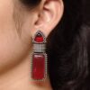 Ethnic silver replica stud earrings with Monalisa stone.