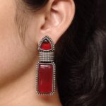 Beautiful Ethnic Stud Earrings | Monalisa Stone Silver Replica Fashionable Jewelry