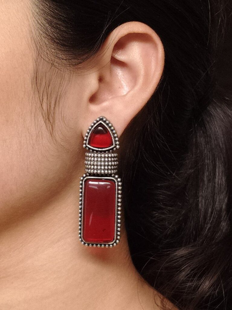 Beautiful Ethnic Stud Earrings | Monalisa Stone Silver Replica Fashionable Jewelry