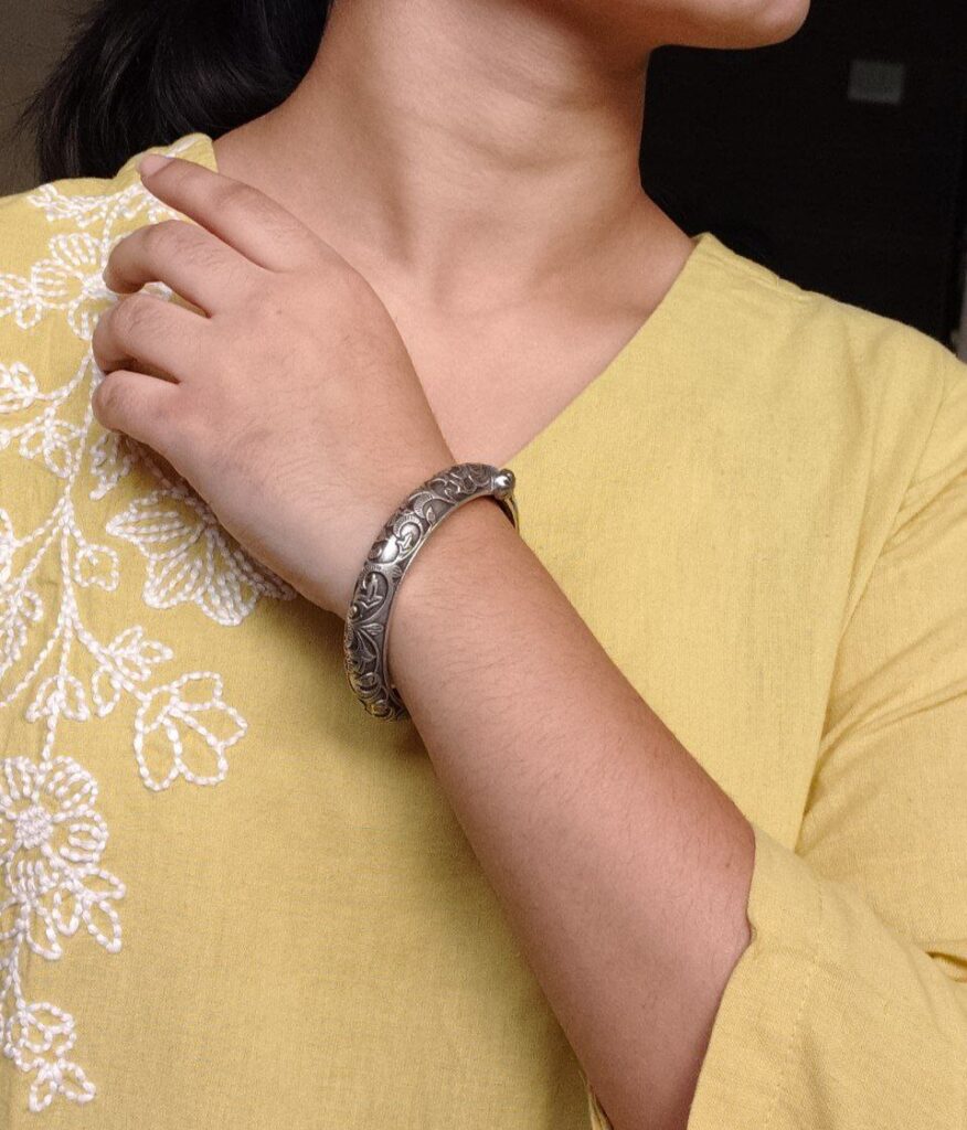 Oxidized Openable Floral Art Bangle | Silver Replica Ethnic Perfect Jewelry for Women