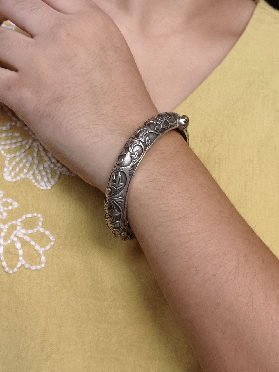Oxidized Openable Floral Art Bangle | Silver Replica Ethnic Perfect Jewelry for Women 6 Oxidized silver replica openable floral art bangle for women.