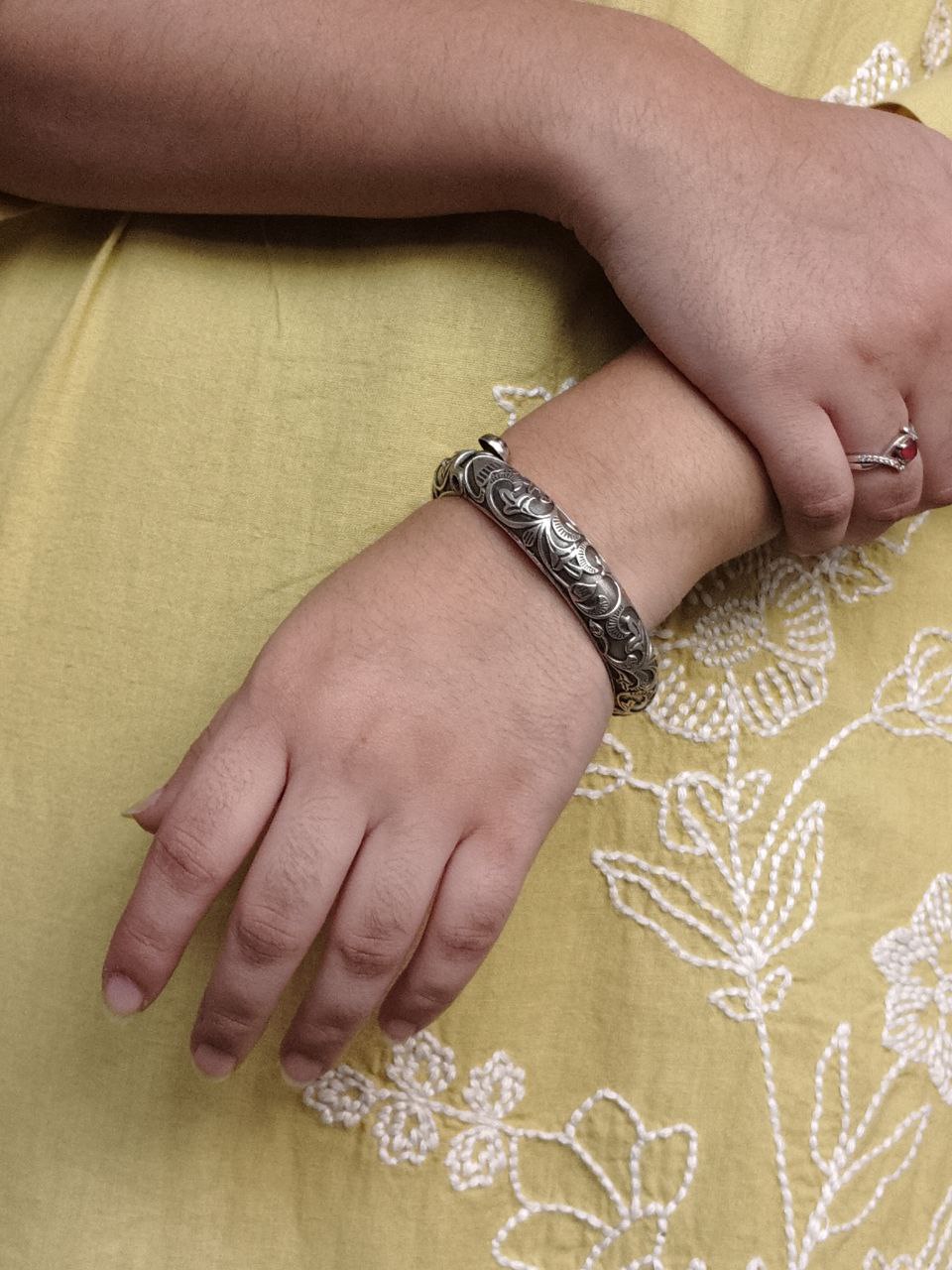 Oxidized Openable Floral Art Bangle | Silver Replica Ethnic Perfect Jewelry for Women 2 Oxidized silver replica openable floral art bangle for women.
