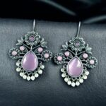 Bulk 224 Elegant Flower Design Hook Earrings | Silver Replica Stone & Pearl Work Best Traditional Jewelry - "Baby Pink"