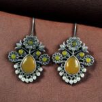 Bulk 228 Elegant Flower Design Hook Earrings | Silver Replica Stone & Pearl Work Best Traditional Jewelry - "Yellow"