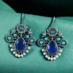 Bulk 230 Elegant Flower Design Hook Earrings | Silver Replica Stone & Pearl Work Best Traditional Jewelry - "Blue-Aqua"