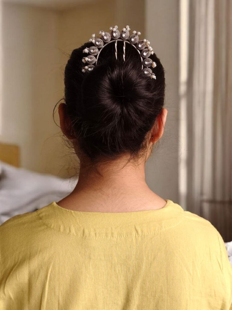 Traditional Oxidized Juda Pin | Pearl & Stone Best Silver Replica Hair Accessory Jewelry