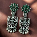 Bulk 208 Traditional Oxidized Flower Dangler Earrings | Pearl & Stone Work Silver Replica Amazing Jewelry - "Green"