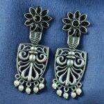 Bulk 206 Traditional Oxidized Flower Dangler Earrings | Pearl & Stone Work Silver Replica Amazing Jewelry - "Black"