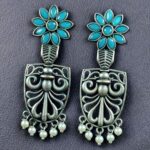Bulk 200 Traditional Oxidized Flower Dangler Earrings | Pearl & Stone Work Silver Replica Amazing Jewelry - "Aqua"