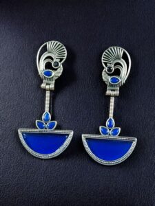 Handcrafted Ethnic Peacock Earrings | Silver Replica Stone Dangler Best Jewelry - color: "Blue"