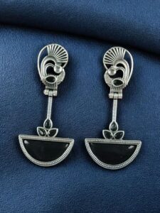Handcrafted Ethnic Peacock Earrings | Silver Replica Stone Dangler Best Jewelry - color: "Black"