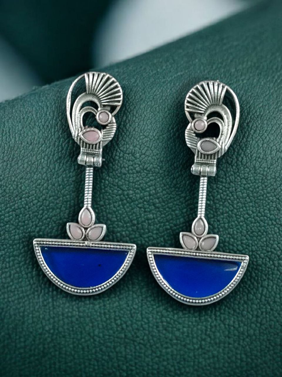 Handcrafted Ethnic Peacock Earrings | Silver Replica Stone Dangler Best Jewelry 5 Handcrafted silver replica peacock stone dangler ethnic earrings.