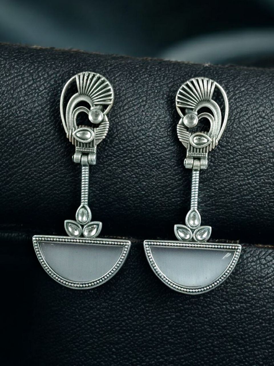 Handcrafted Ethnic Peacock Earrings | Silver Replica Stone Dangler Best Jewelry 9 Handcrafted silver replica peacock stone dangler ethnic earrings.