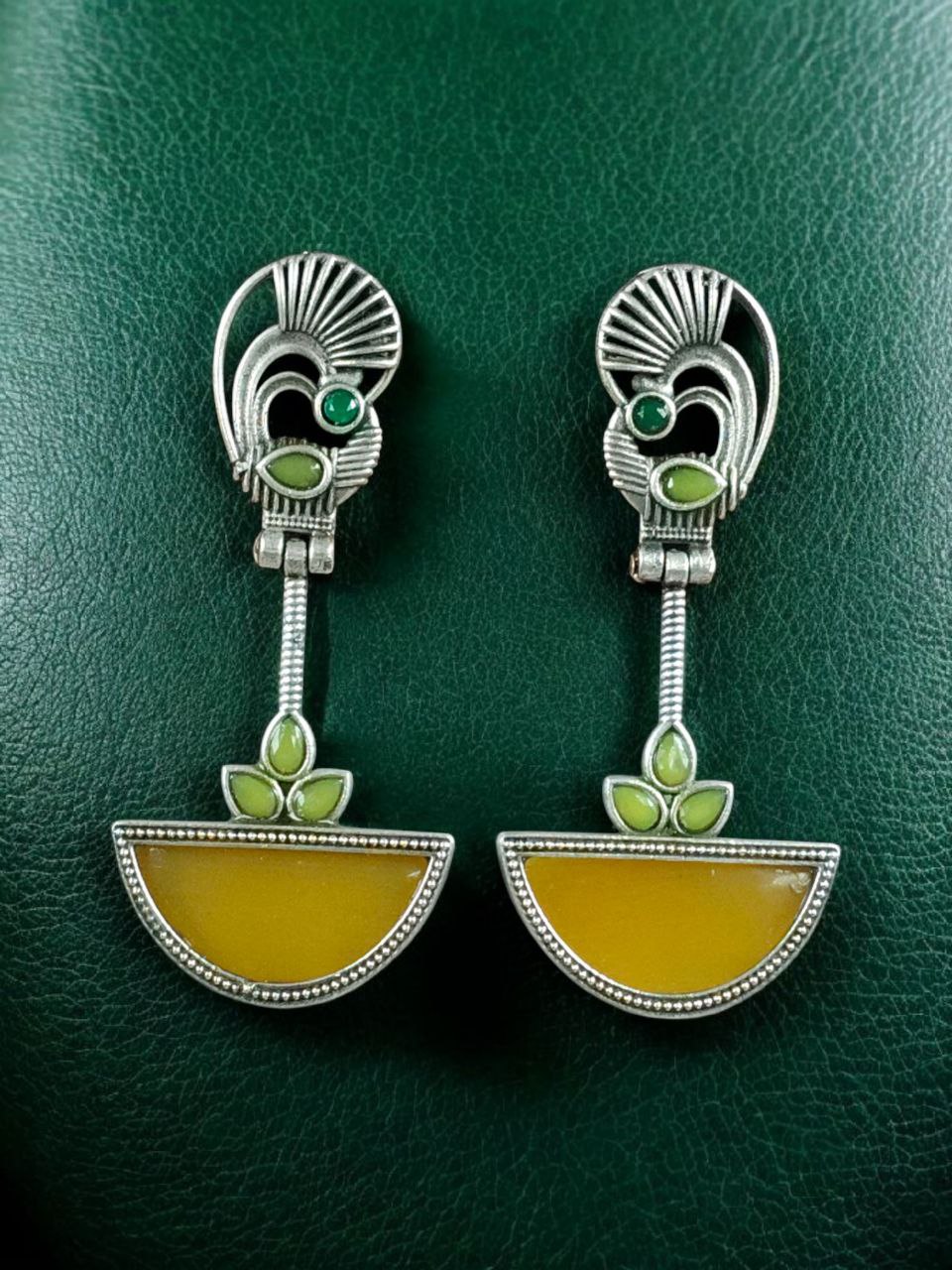 Handcrafted Ethnic Peacock Earrings | Silver Replica Stone Dangler Best Jewelry 8 Handcrafted silver replica peacock stone dangler ethnic earrings.