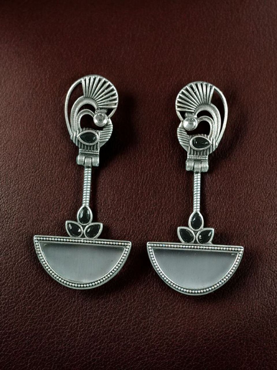 Handcrafted Ethnic Peacock Earrings | Silver Replica Stone Dangler Best Jewelry 6 Handcrafted silver replica peacock stone dangler ethnic earrings.