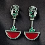 Bulk 192 Handcrafted Ethnic Peacock Earrings | Silver Replica Stone Dangler Best Jewelry - "Green-Red"