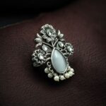 Bulk 158 Traditional Flower Design Ring | Silver Replica Adjustable Stone & Pearl Work Best Jewelry - Grey"