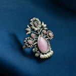 Bulk 160 Traditional Flower Design Ring | Silver Replica Adjustable Stone & Pearl Work Best Jewelry - "Baby Pink"