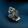 Traditional Flower Design Ring | Silver Replica Adjustable Stone & Pearl Work Best Jewelry 15 Silver replica adjustable flower ring with stone and pearl work.
