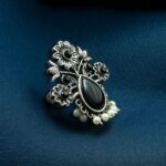 Bulk 168 Traditional Flower Design Ring | Silver Replica Adjustable Stone & Pearl Work Best Jewelry - "Black"