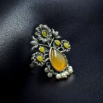 Bulk 170 Traditional Flower Design Ring | Silver Replica Adjustable Stone & Pearl Work Best Jewelry - "Yellow"