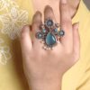 Traditional Flower Design Ring | Silver Replica Adjustable Stone & Pearl Work Best Jewelry 17 Silver replica adjustable flower ring with stone and pearl work.