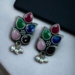 Bulk 90 German Silver Lotus Earrings | Elegant Stone and Pearl Work Best Traditional Jewelry For Girls - "Multi"