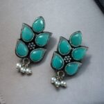 German Silver Lotus Earrings | Elegant Stone and Pearl Work Best Traditional Jewelry For Girls