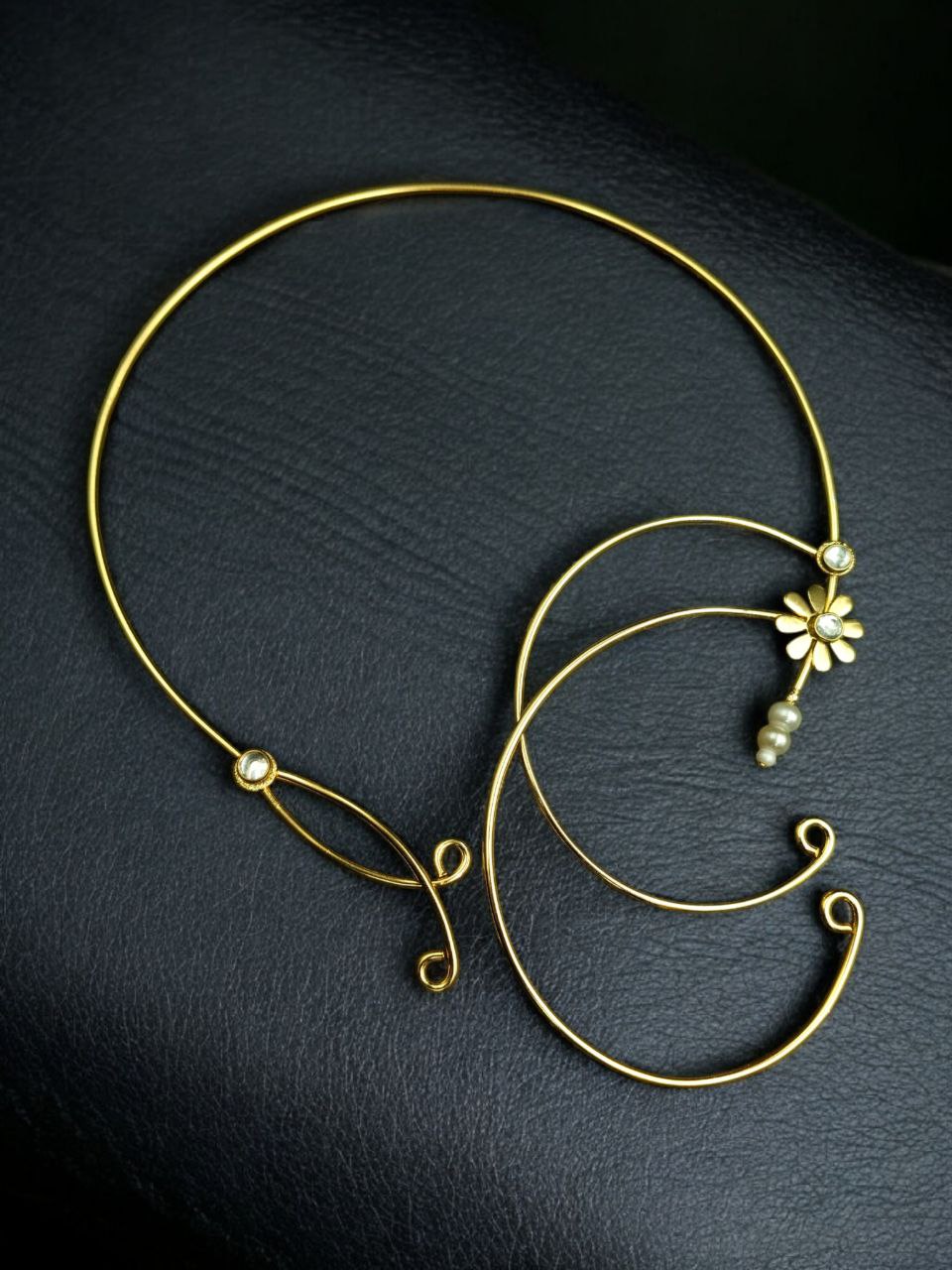 Unique Design Gold Plated Hasli Necklace | Stone Work Traditional Jewelry 2 Gold plated hasli necklace with unique stone work traditional design.