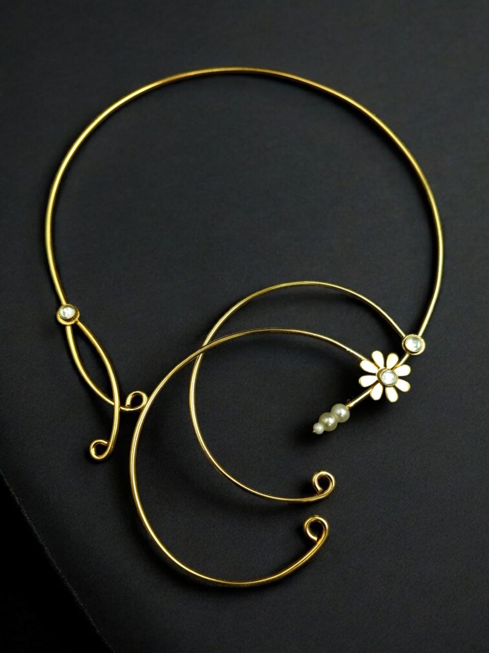 Unique Design Gold Plated Hasli Necklace | Stone Work Traditional Jewelry 4 Gold plated hasli necklace with unique stone work traditional design.