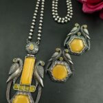 Bulk 6 Traditional Parrot Design Necklace Set | Monalisa Stone Ethnic Party Wear Best Designer Jewelry - "Yellow"