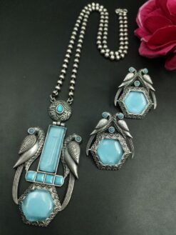 Parrot design necklace set Monalisa stone ethnic party wear.