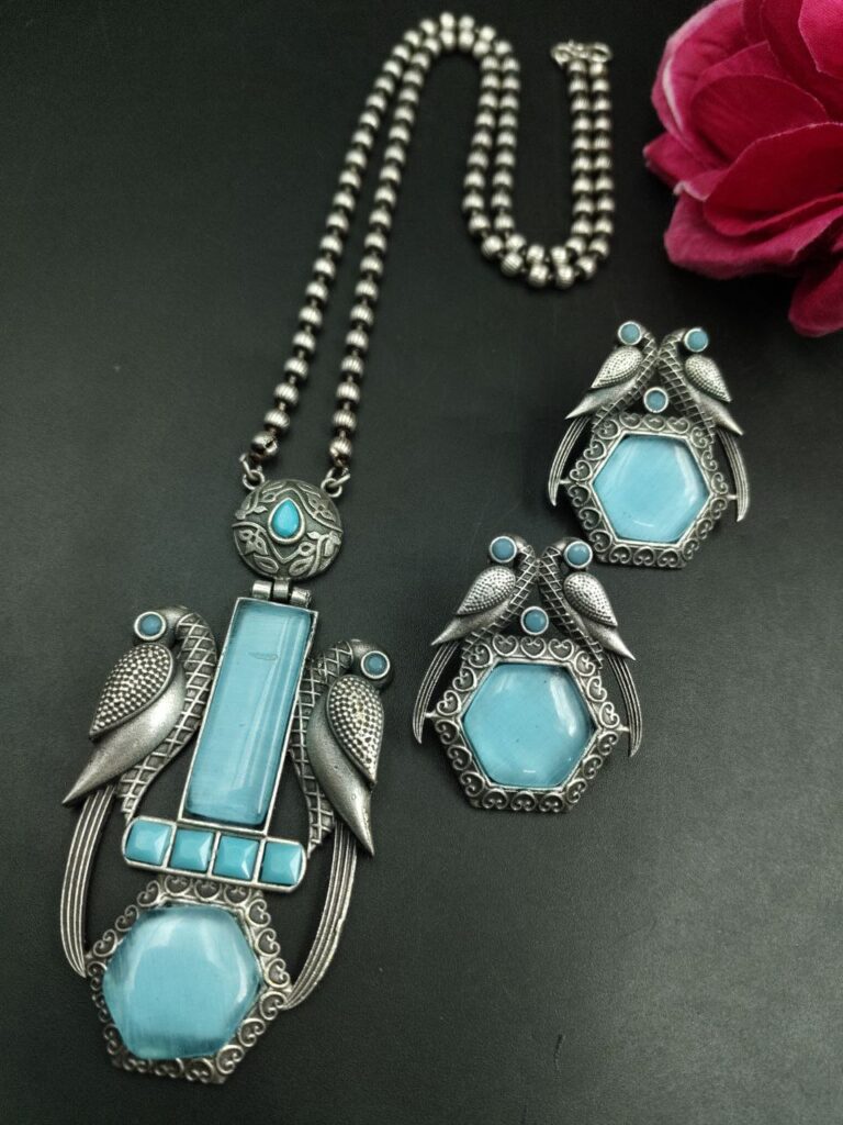 Traditional Parrot Design Necklace Set | Monalisa Stone Ethnic Party Wear Best Designer Jewelry
