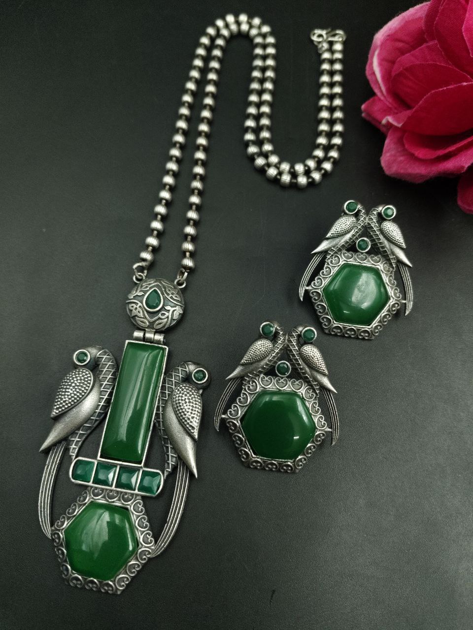 Traditional Parrot Design Necklace Set | Monalisa Stone Ethnic Party Wear Best Designer Jewelry 4 Parrot design Monalisa stone ethnic party wear necklace set.