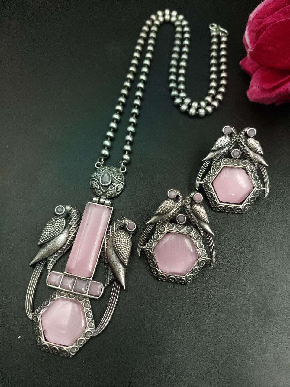 Traditional Parrot Design Necklace Set | Monalisa Stone Ethnic Party Wear Best Designer Jewelry 2 Parrot design Monalisa stone ethnic party wear necklace set.