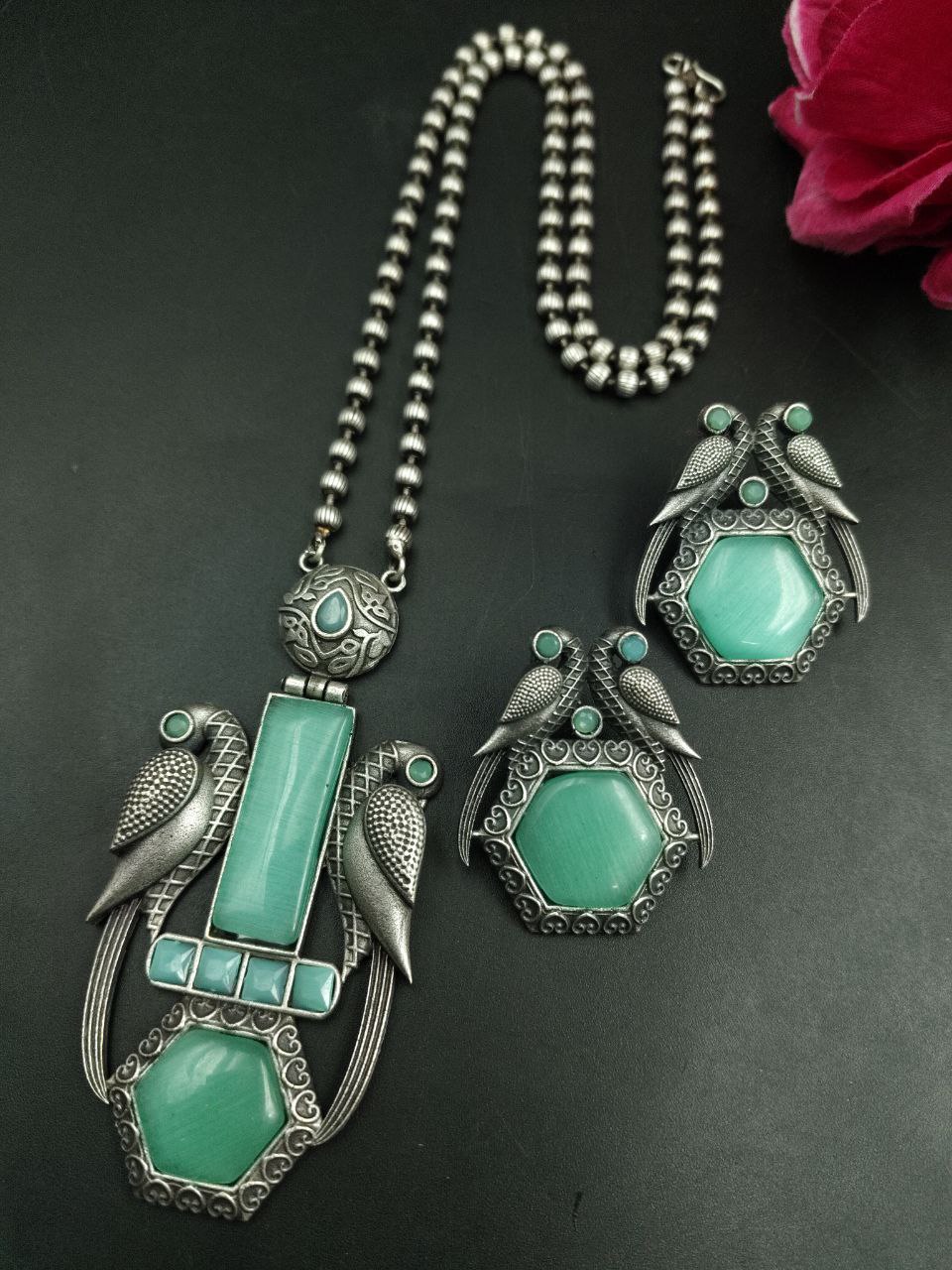 Traditional Parrot Design Necklace Set | Monalisa Stone Ethnic Party Wear Best Designer Jewelry 3 Parrot design Monalisa stone ethnic party wear necklace set.