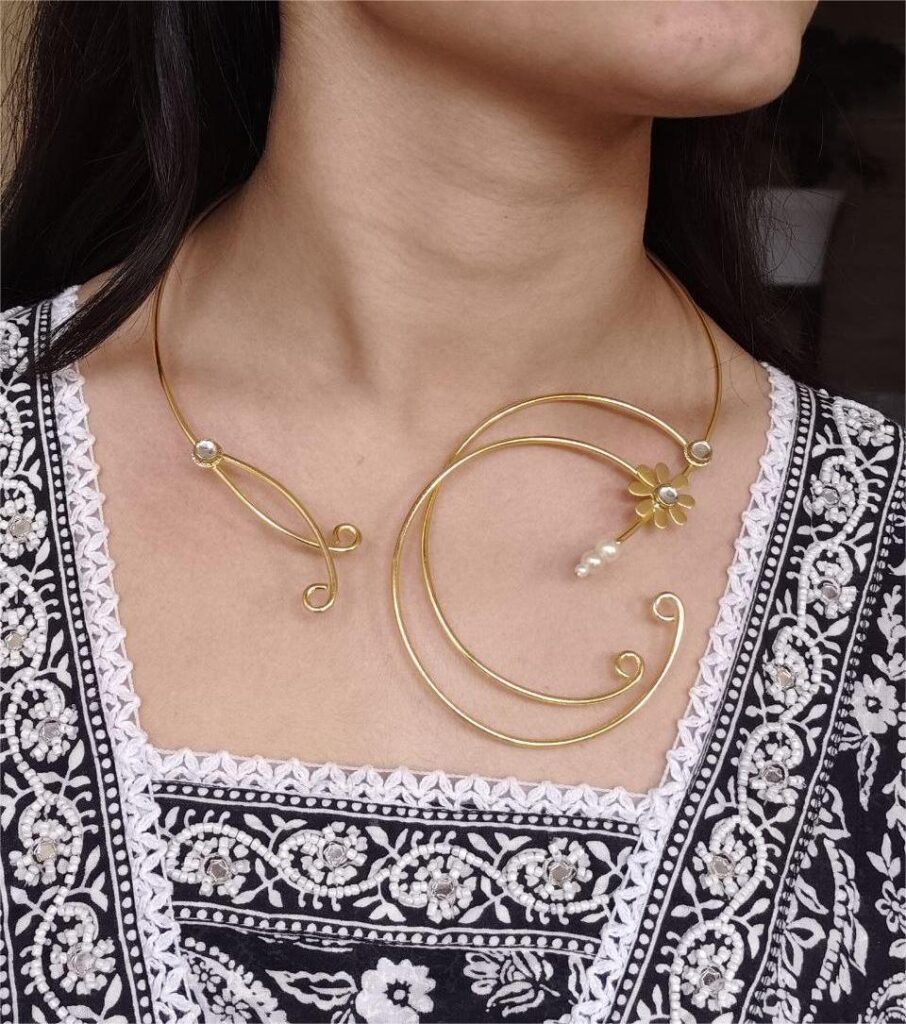 Unique Design Gold Plated Hasli Necklace | Stone Work Traditional Jewelry