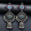 Traditional Long Jhumki Earrings | Meenakari Silver Replica Stone & Pearl Work Beautiful Jewelry For Women 30 Meenakari silver replica long jhumki earrings with stone and pearl work.