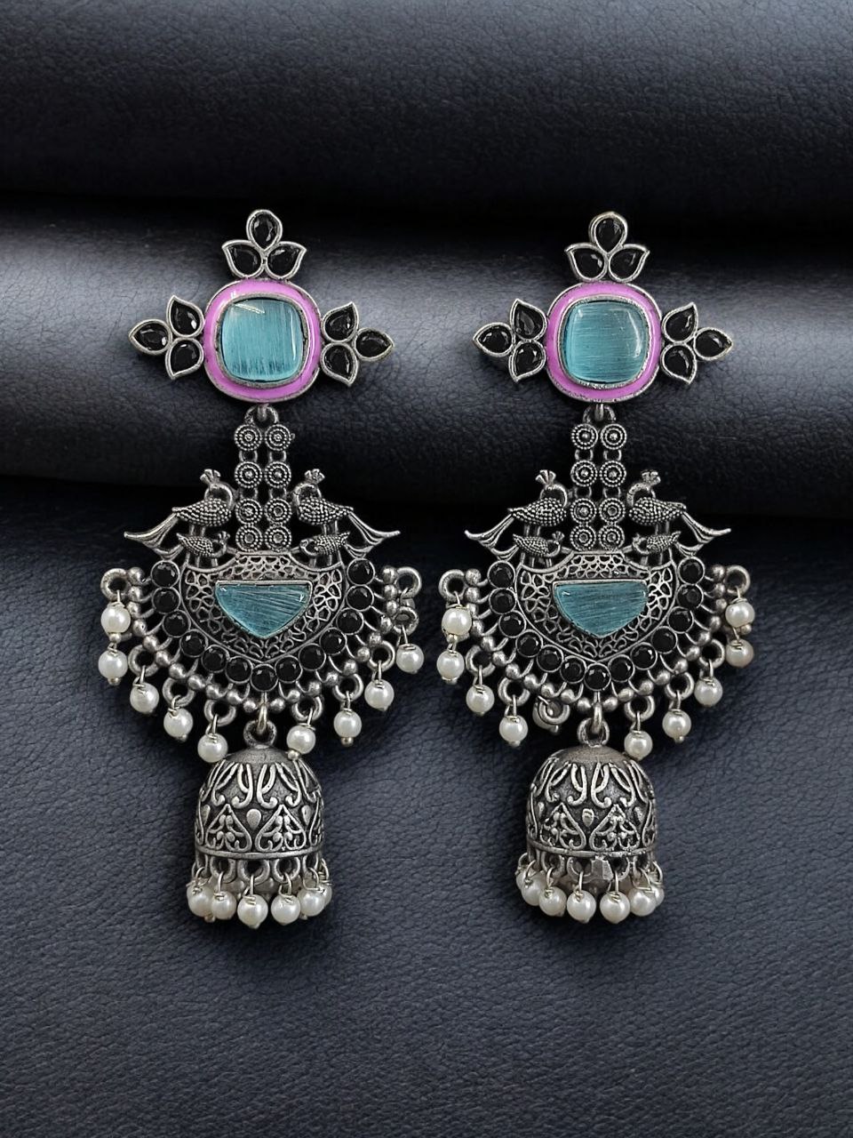 Traditional Long Jhumki Earrings | Meenakari Silver Replica Stone & Pearl Work Beautiful Jewelry For Women 13 Meenakari silver replica long jhumki earrings with stone and pearl work.