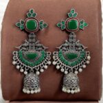Traditional Long Jhumki Earrings | Meenakari Silver Replica Stone & Pearl Work Beautiful Jewelry For Women - "Green-Red"