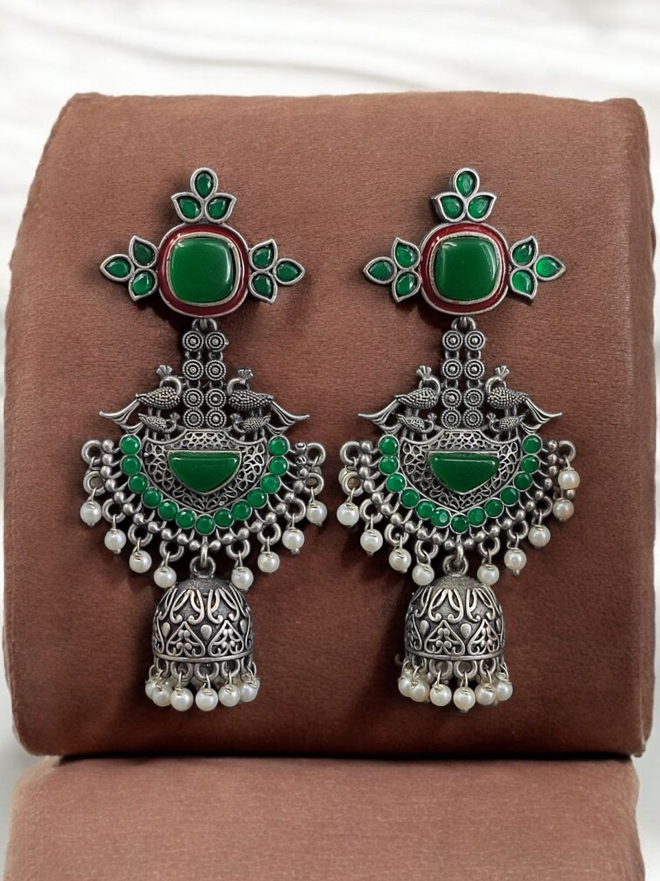 Traditional Long Jhumki Earrings | Meenakari Silver Replica Stone & Pearl Work Beautiful Jewelry For Women 11 Meenakari silver replica long jhumki earrings with stone and pearl work.