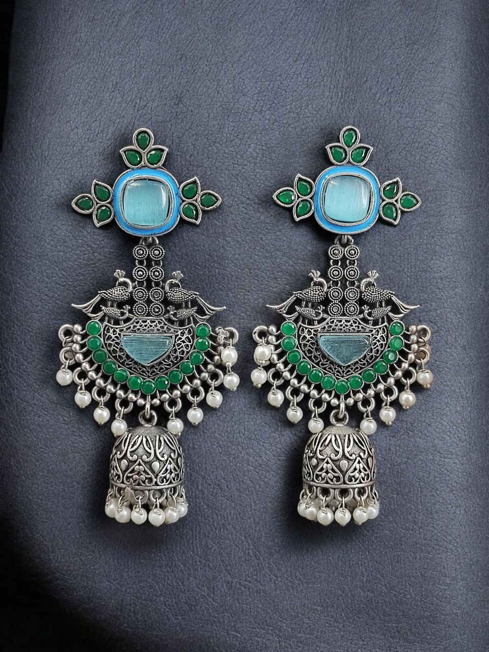 Traditional Long Jhumki Earrings | Meenakari Silver Replica Stone & Pearl Work Beautiful Jewelry For Women 18 Meenakari silver replica long jhumki earrings with stone and pearl work.
